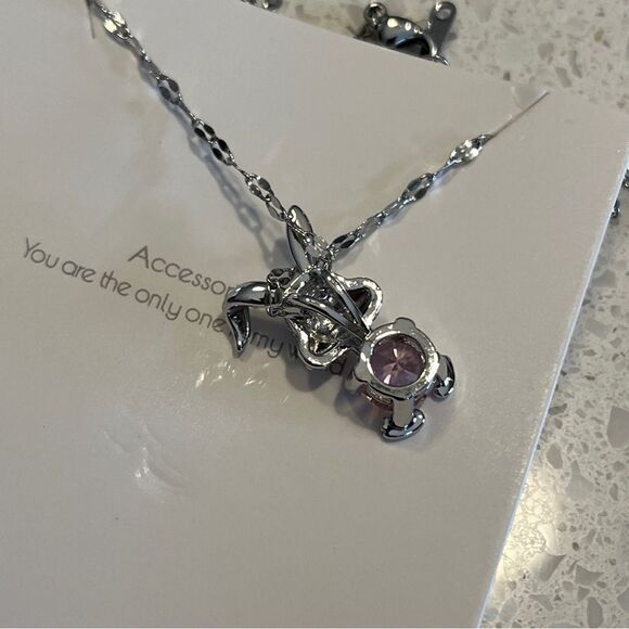 Silver and Pink Easter Bunny Pendant Necklace - Picture 5 of 10